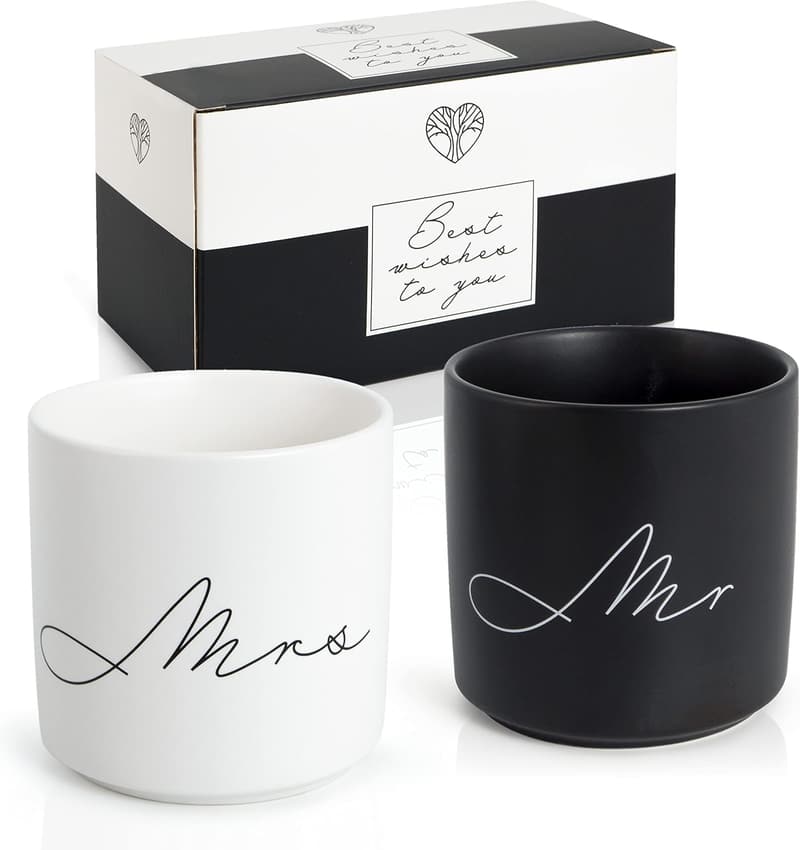 Mr & Mrs Tassen-Set aus Steinzeug – Hochzeitsgeschenk für Paare