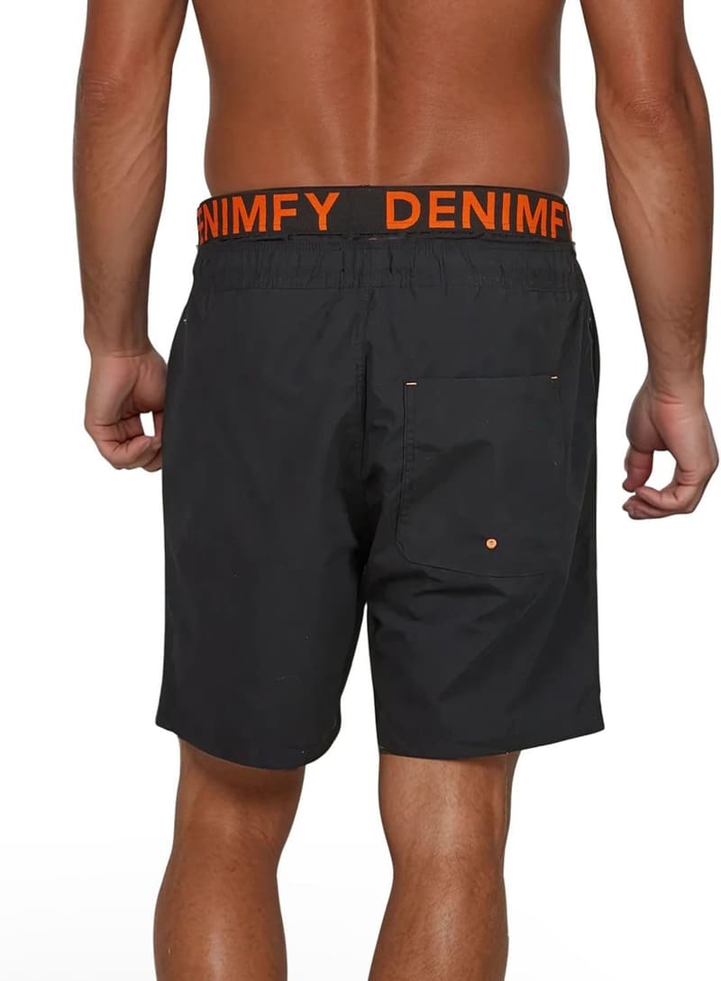 Badehose Herren mit doppeltem Bund - Schwarz Blau Orange Druck