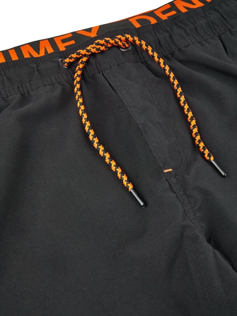 Badehose Herren mit doppeltem Bund - Schwarz Blau Orange Druck