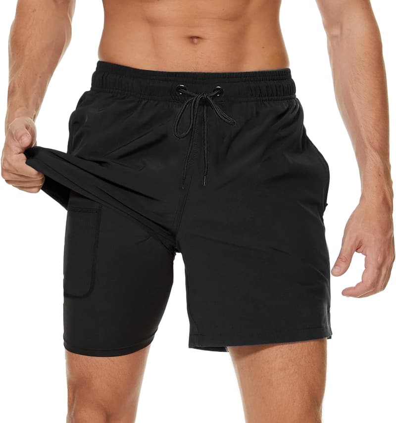 Atmungsaktive 2-in-1 Badehose für Herren mit Kompression und Verstellbarem Tunnelzug