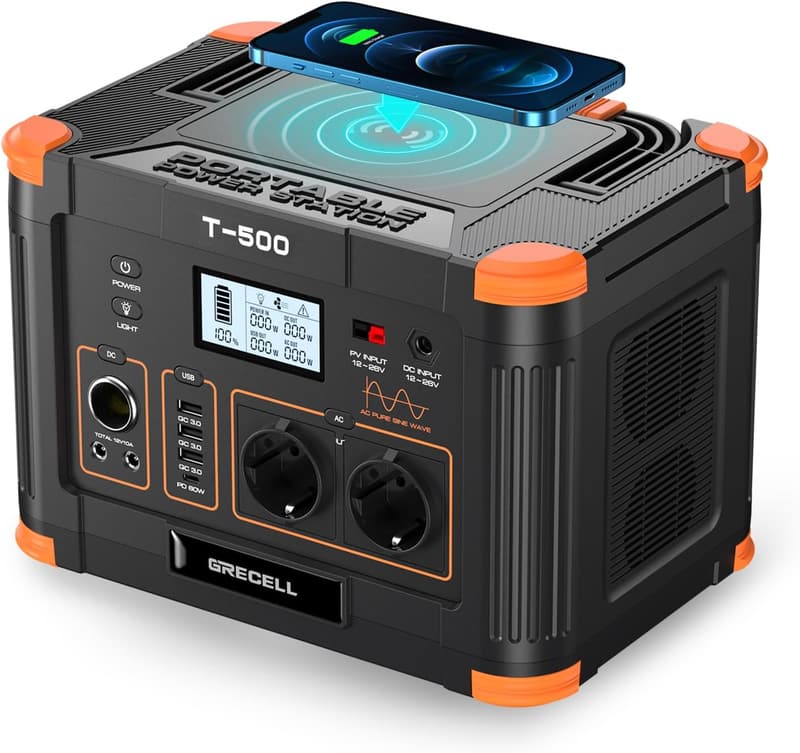 Grecell 500W Powerstation - Geräuschlos & umweltfreundlich für Camping und Notfälle