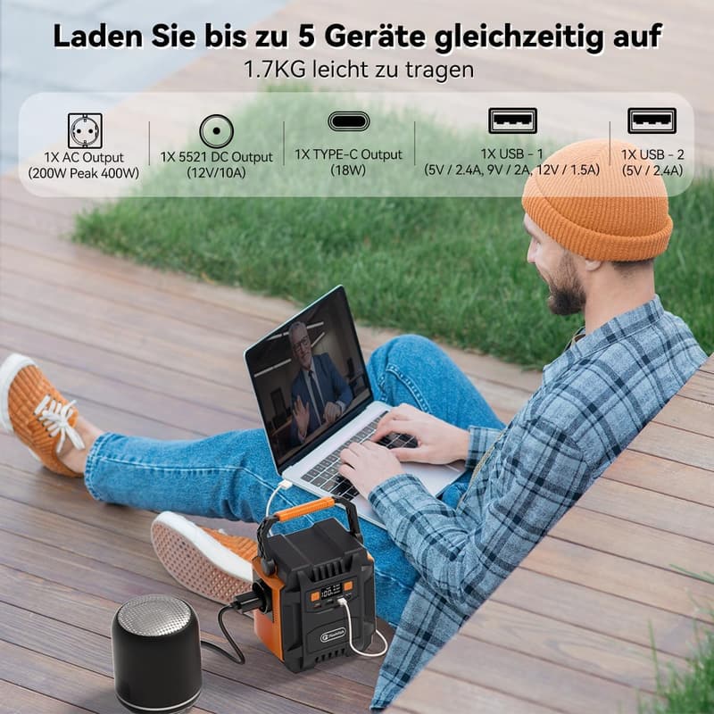 Tragbare Powerstation 172,8 Wh für Camping und Notstromversorgung