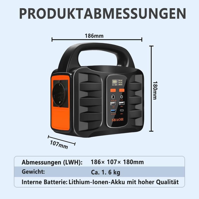 Tragbare Powerstation 99Wh - SBAOH Solargenerator mit AC/USB für Camping
