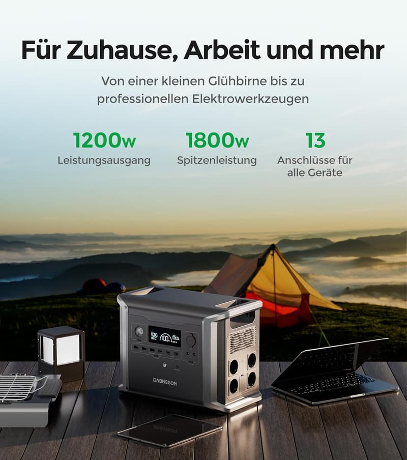 Tragbare Powerstation 1330Wh für Camping & Notfälle, LiFePO4 Akku