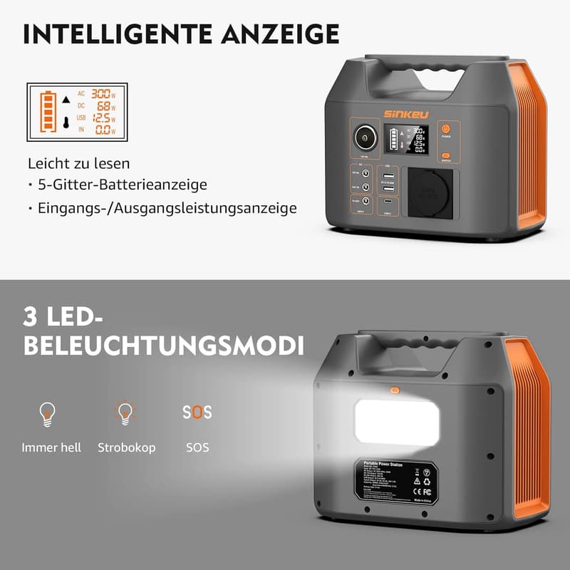 Tragbare Powerstation 296WH mit Solar Generator und 230V AC Steckdose