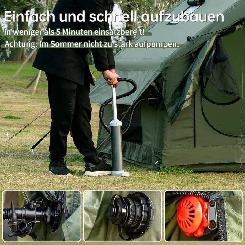 Wasserdichtes aufblasbares Campingzelt für 2-4 Personen mit Handpumpe
