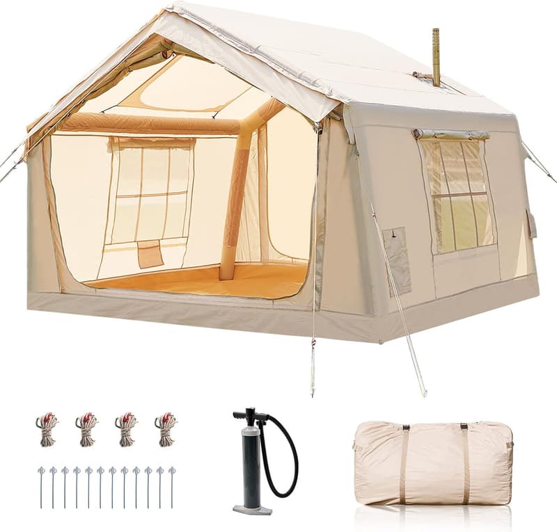 Aufblasbares Campingzelt mit Luftpumpe für 2-10 Personen, wasserdicht