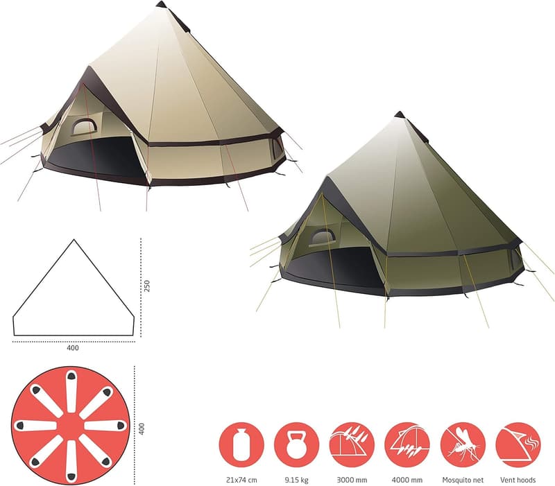 Grand Canyon Indiana Tipi-Zelt für 8 Personen – Wetterfest & einfach aufzubauen