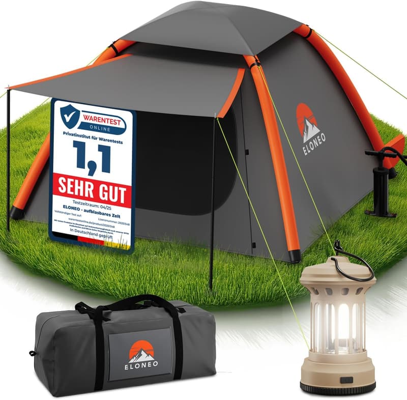Aufblasbares Campingzelt mit Vordach und Luftpumpe, ultraleicht und wasserdicht