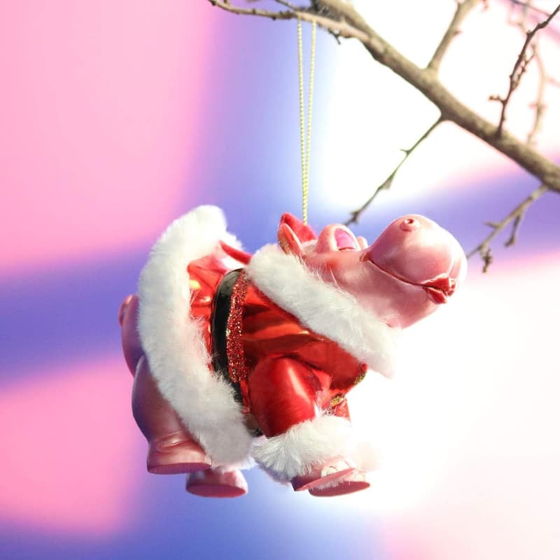 Weihnachts-Nilpferd zum Hängen, pink | Geschenkidee für Tierliebhaber