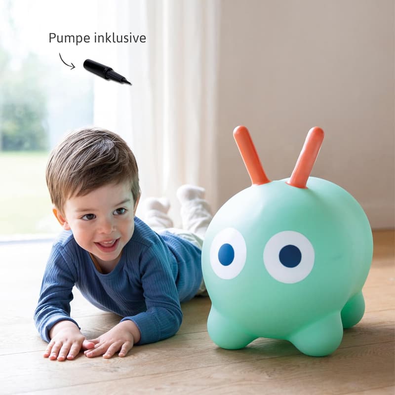 Quut Skippi Aufblasbares Hüpfspielzeug mit Pumpe – für drinnen und draußen – 35 x 46 cm – ab 12 Monaten (Minzgrün)