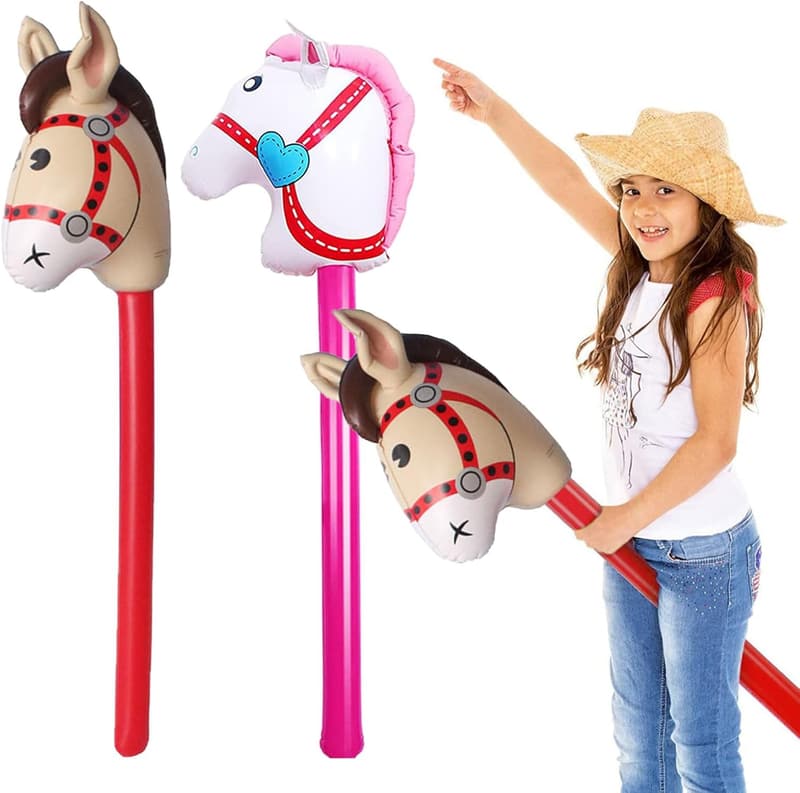 Aufblasbares Stabpferd für Kinder – 2er-Pack, 37 Zoll, rot und rosa