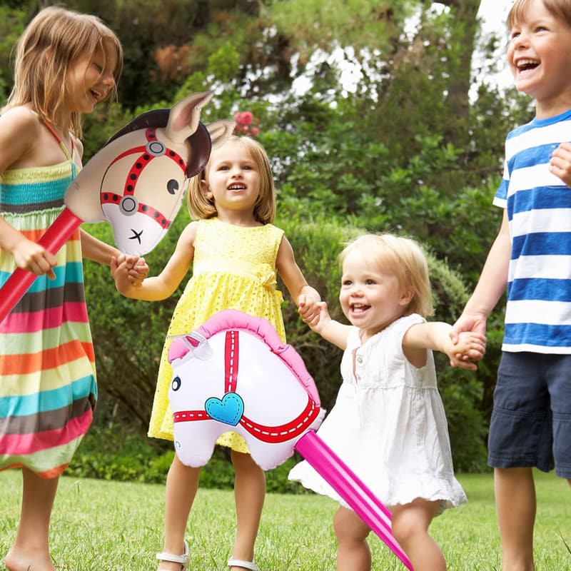 Aufblasbares Stabpferd für Kinder – 2er-Pack, 37 Zoll, rot und rosa
