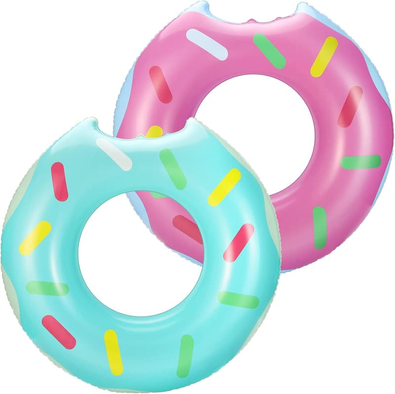 2er Set Aufblasbare Donut-Schwimmringe für Erwachsene, Rosa & Blaugrün