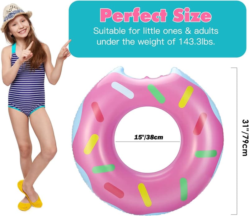 2er Set Aufblasbare Donut-Schwimmringe für Erwachsene, Rosa & Blaugrün