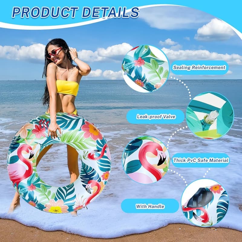 Aufblasbarer Schwimmring für Erwachsene, 80 cm Flamingo mit Griffen