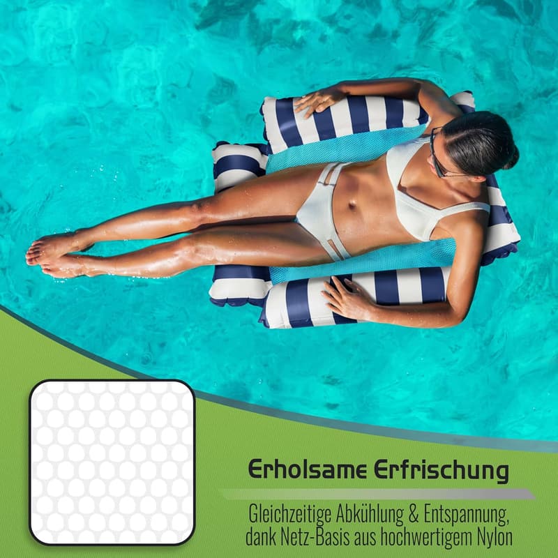 Aufblasbare Wasserhängematte mit Netz für Pool und Strand, 4 Luftkammern