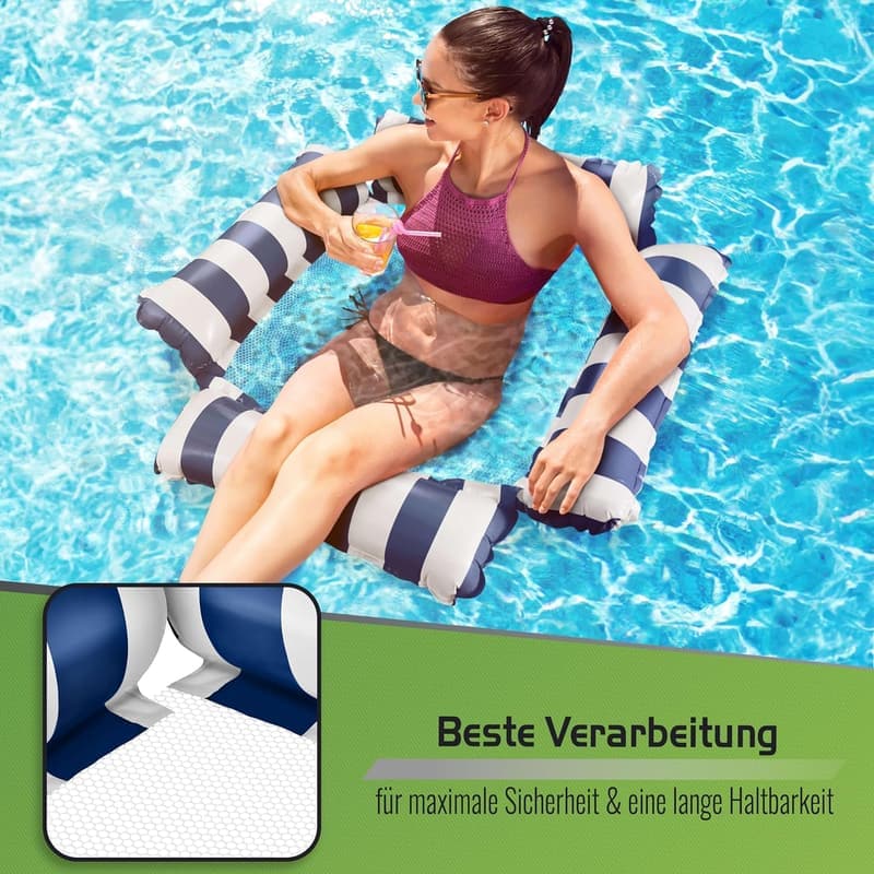 Aufblasbare Wasserhängematte mit Netz für Pool und Strand, 4 Luftkammern