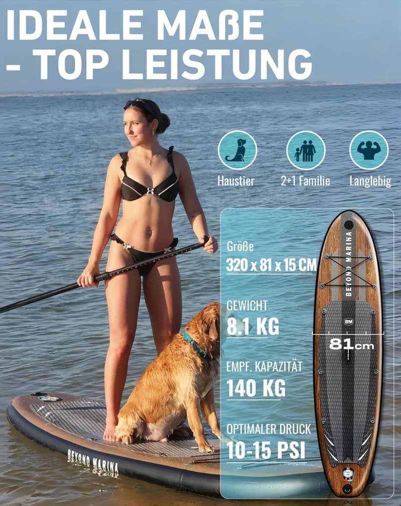 Aufblasbares SUP Board 2-in-1 mit Paddel, Pumpe und Rucksack
