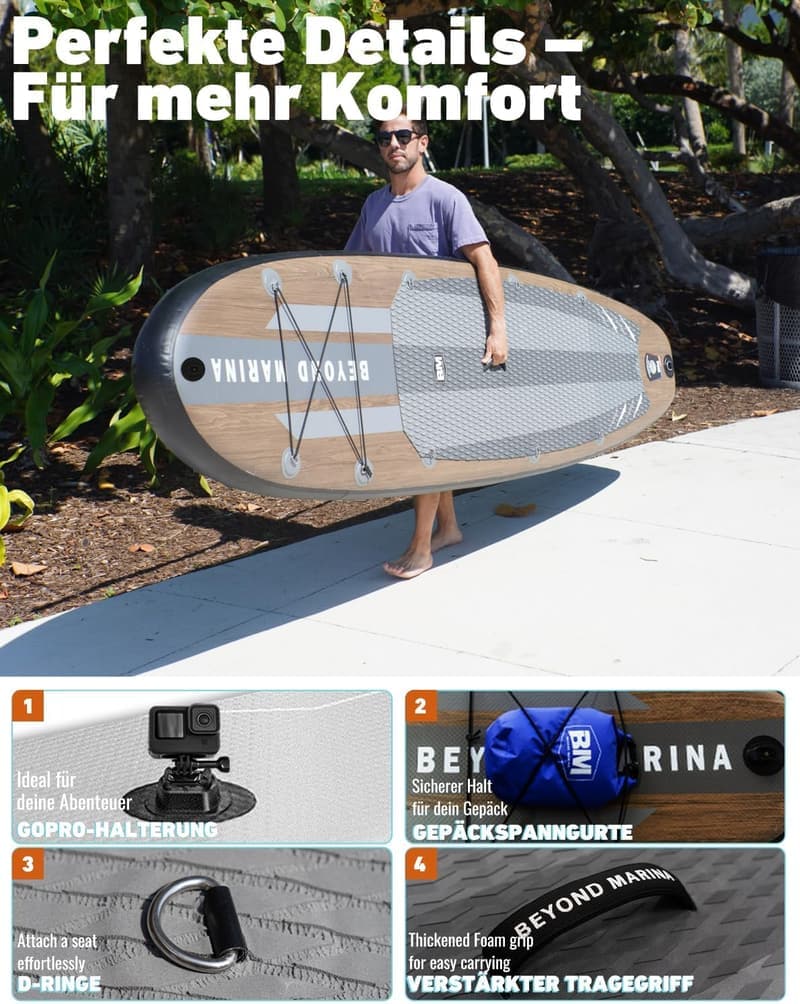 Aufblasbares SUP Board 2-in-1 mit Paddel, Pumpe und Rucksack