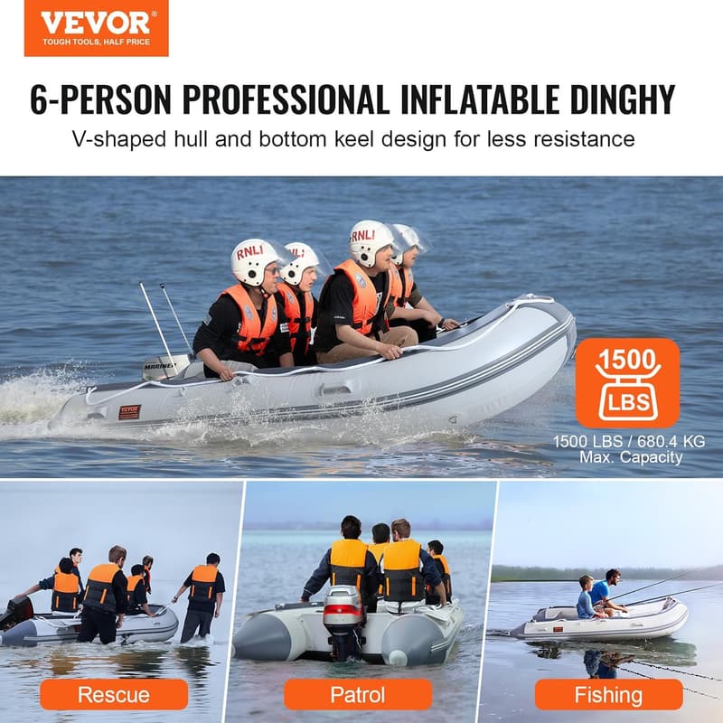 VEVOR Aufblasbares Sportboot für 6 Personen mit Aluminium-Ruder und Luftpumpe