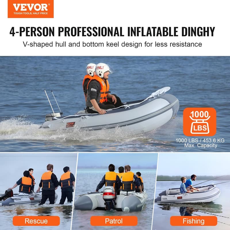 VEVOR 4-Personen Schlauchboot mit Marine-Holzboden und Aluminiumbank