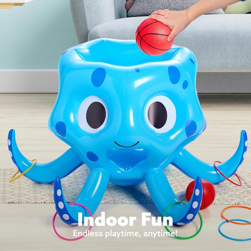 Aufblasbarer Oktopus Schwimmring mit Basketballkorb für Kinder