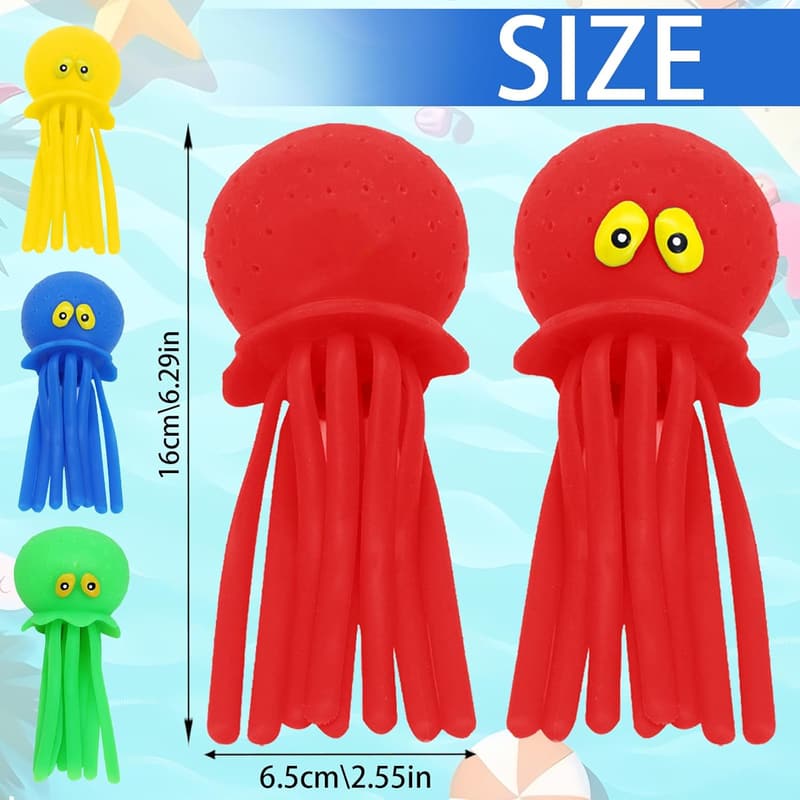 LED-Oktopus-Tauchspielzeug für Kinder – 4 Stück mit Wasserbombeneffekt
