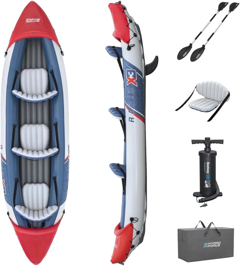 Bestway Hydro-Force Aufblasbares Kajak-Set für 3 Personen mit Aluminium-Paddeln