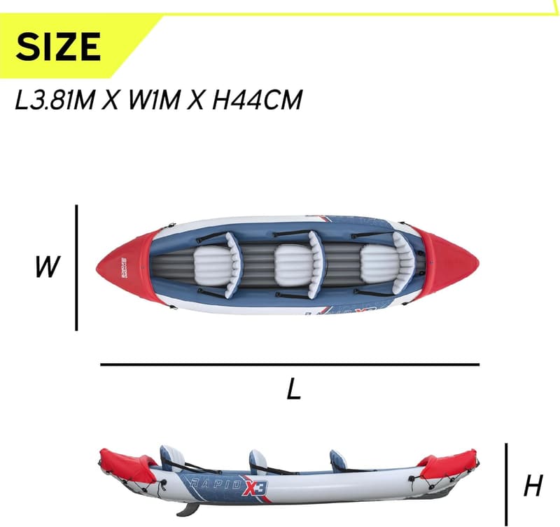 Bestway Hydro-Force Aufblasbares Kajak-Set für 3 Personen mit Aluminium-Paddeln