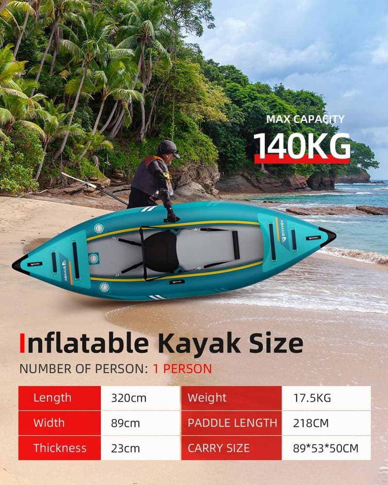 Aufblasbares Kajak 320/420 cm mit Paddel, Sitz und Pumpe