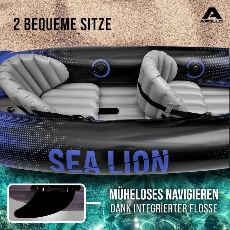 Apollo Kajak Sea Lion | Aufblasbares Kajak für 2 Personen, 312 x 91 cm, stabil und bequem
