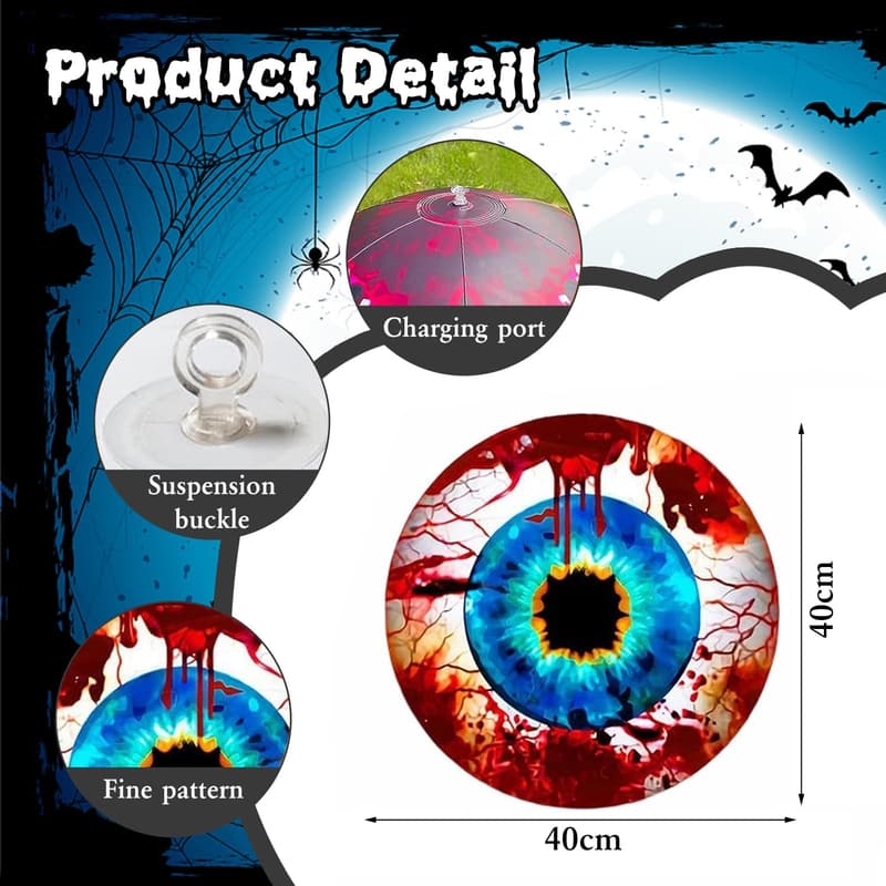 Aufblasbarer LED-Augapfel für Halloween, 40 cm, mit Fernbedienung