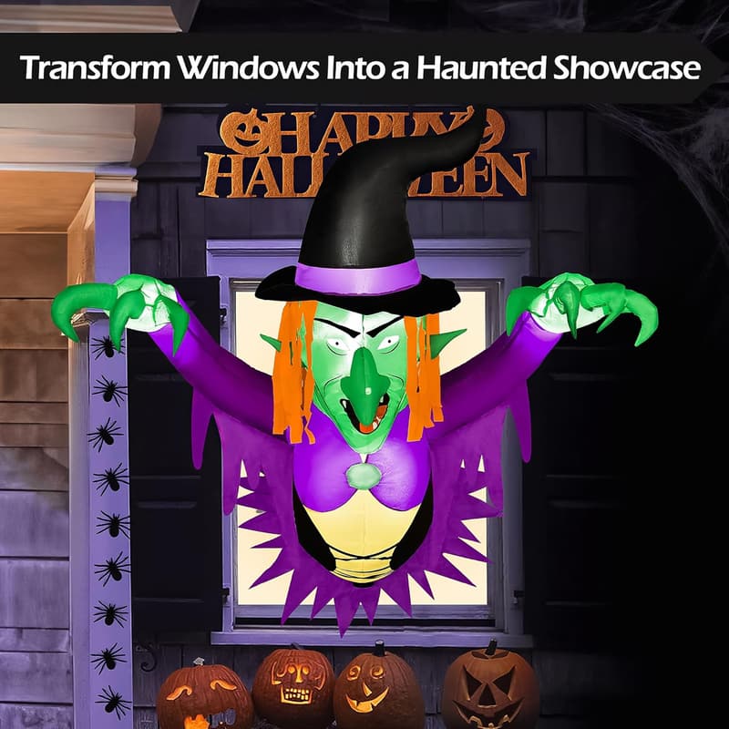 Aufblasbare Hexen-Fensterdekoration für Halloween, 90 cm
