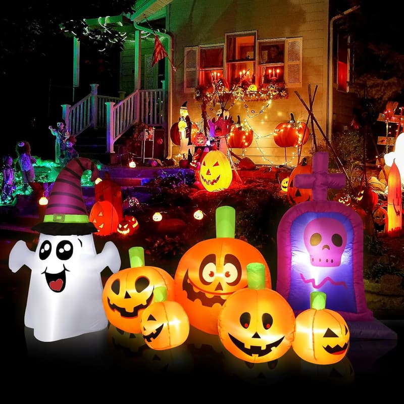 Halloween Kürbis Aufblasfigur 240 cm mit LED Licht für Garten&Deko