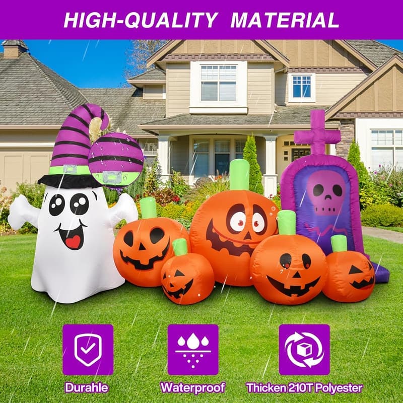 Halloween Kürbis Aufblasfigur 240 cm mit LED Licht für Garten&Deko