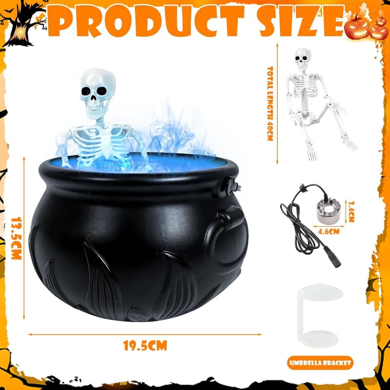 Halloween Dekoration: Großer Hexenkessel mit Nebelmaschine und Beleuchtung