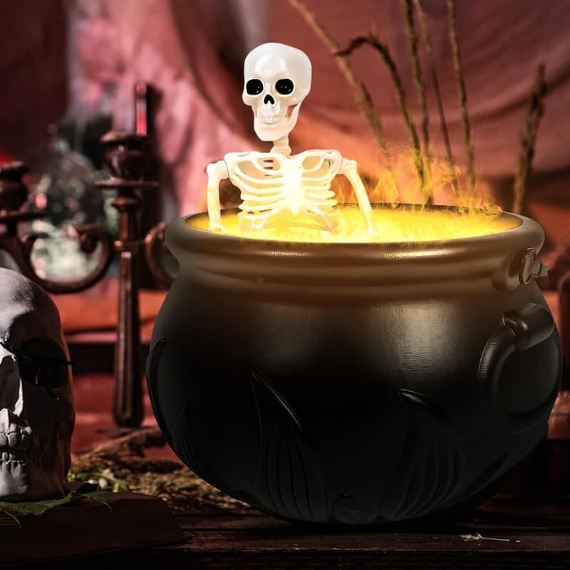 Halloween Dekoration: Großer Hexenkessel mit Nebelmaschine und Beleuchtung