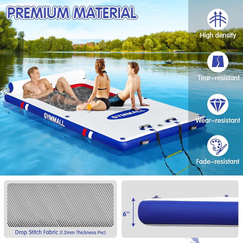 Aufblasbares Dock für Erwachsene mit Leiter – tragbar für Pool und Strand, 300 cm, rot-blau