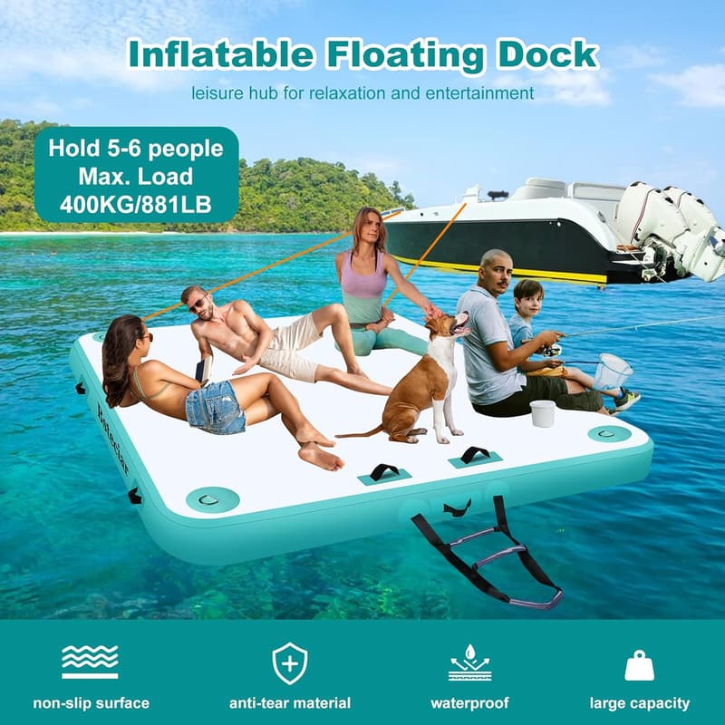 Aufblasbares Schwimmdock mit elektrischer Pumpe für 4-6 Personen