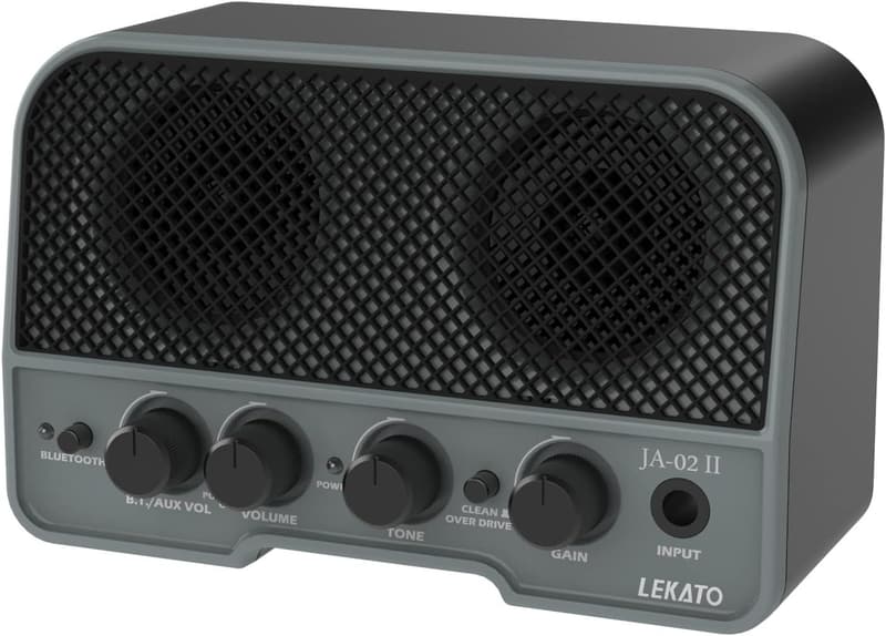 LEKATO Mini-Gitarrenverstärker mit dualem Lautsprecher und Clean-/Overdrive-Kanal