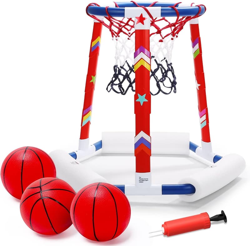Aufblasbarer Pool-Basketballkorb mit 3 Bällen und Pumpe für Kinder und Erwachsene