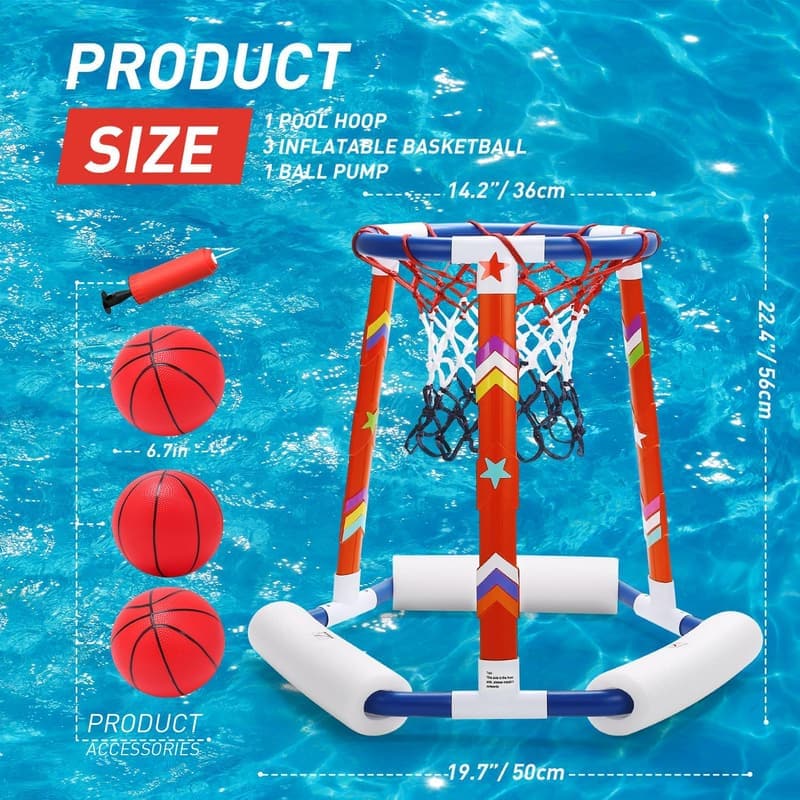 Aufblasbarer Pool-Basketballkorb mit 3 Bällen und Pumpe für Kinder und Erwachsene