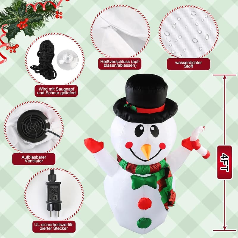 Aufblasbarer Weihnachts-Schneemann mit LED-Licht für Garten & Party