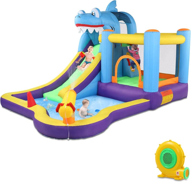 Aufblasbare Hai-Themen-Hüpfburg mit Rutsche und Trampolin für 3-10-Jährige, 380x260x240 cm