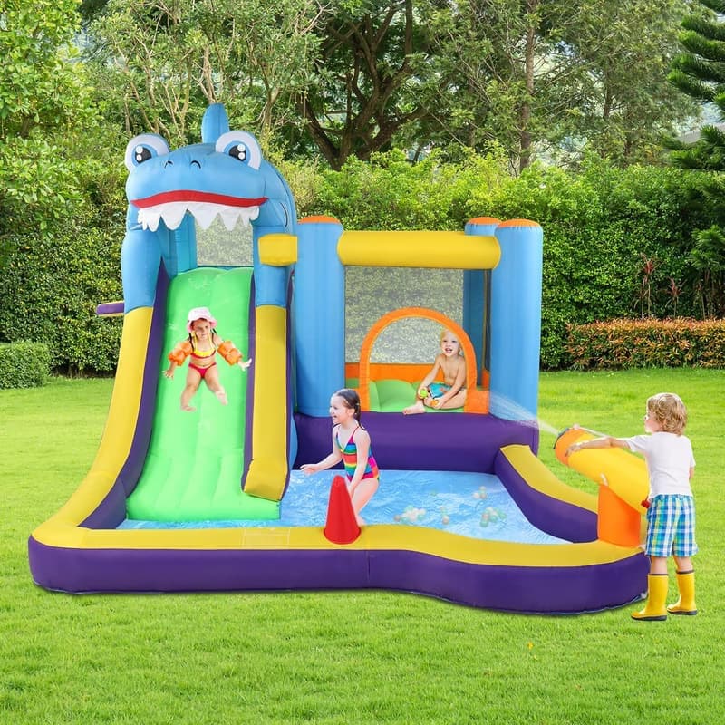 Aufblasbare Hai-Themen-Hüpfburg mit Rutsche und Trampolin für 3-10-Jährige, 380x260x240 cm