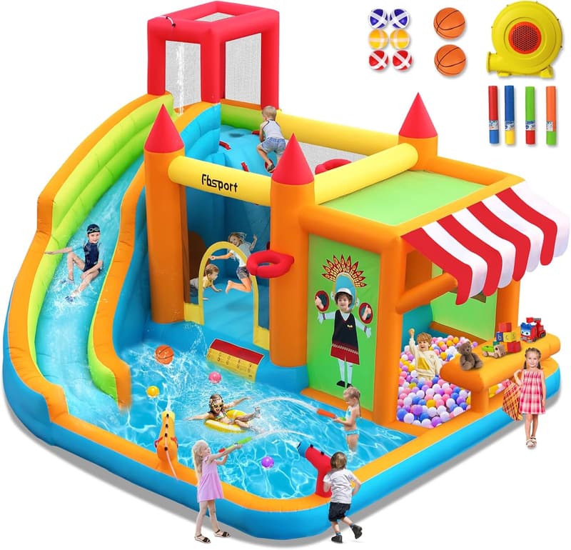 Outdoor Hüpfburg XXL mit Rutsche für Kinder und Erwachsene, aufblasbar 424 × 388 × 238 cm