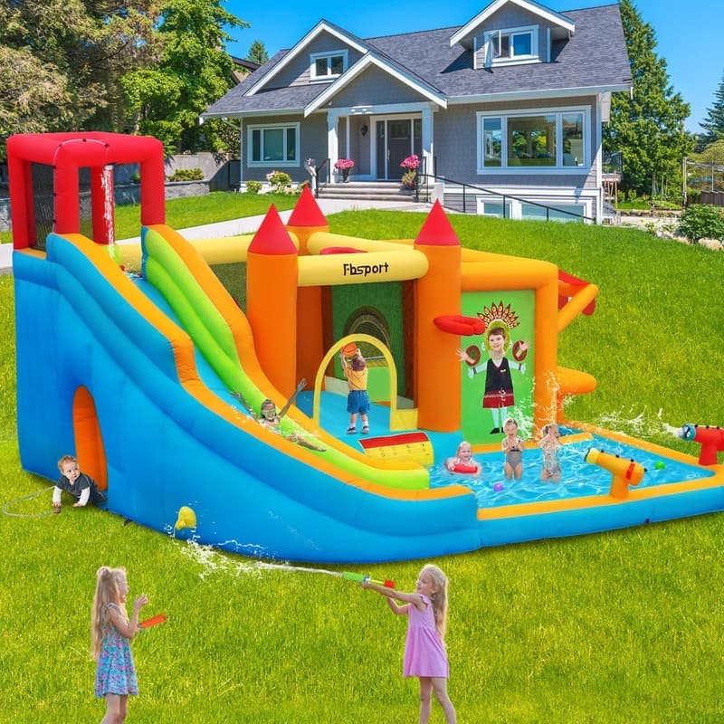 Outdoor Hüpfburg XXL mit Rutsche für Kinder und Erwachsene, aufblasbar 424 × 388 × 238 cm