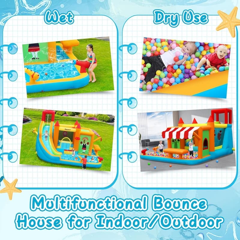 Outdoor Hüpfburg XXL mit Rutsche für Kinder und Erwachsene, aufblasbar 424 × 388 × 238 cm