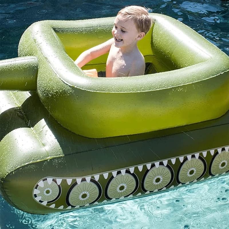 Aufblasbarer Panzer-Schwimmkörper für Kinder ab 6 Jahren mit Wasserpistole